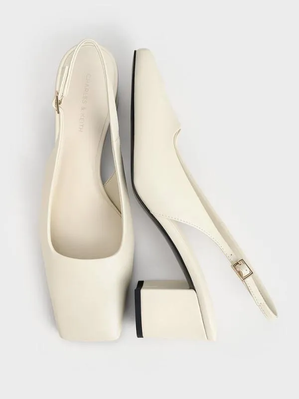 Women SquareToe Slingback Pumps 8211 Chalk CHARLES and KEITH Heels