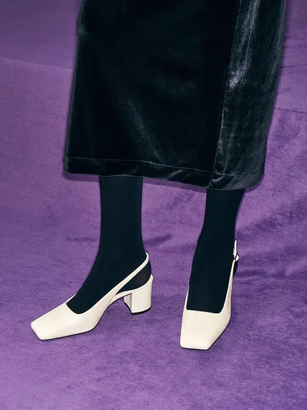 Women SquareToe Slingback Pumps 8211 Chalk CHARLES and KEITH Heels
