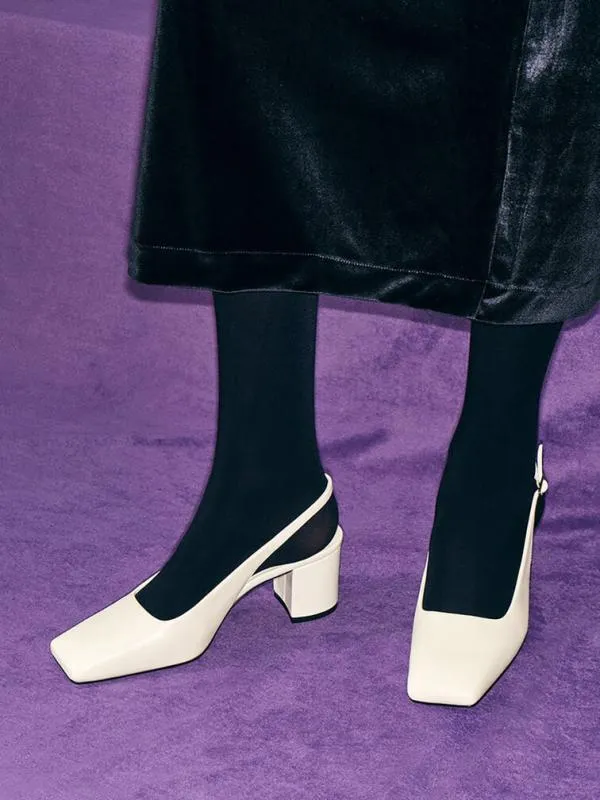Women SquareToe Slingback Pumps 8211 Chalk CHARLES and KEITH Heels