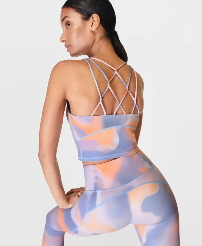 Women Super Soft Crop Strappy Back Gym Vest Orange Cloud Print Sweaty Betty Vest Tops Women Super Soft Crop Strappy Back Gym Vest Orange Cloud Print Sweaty Betty Vest Tops