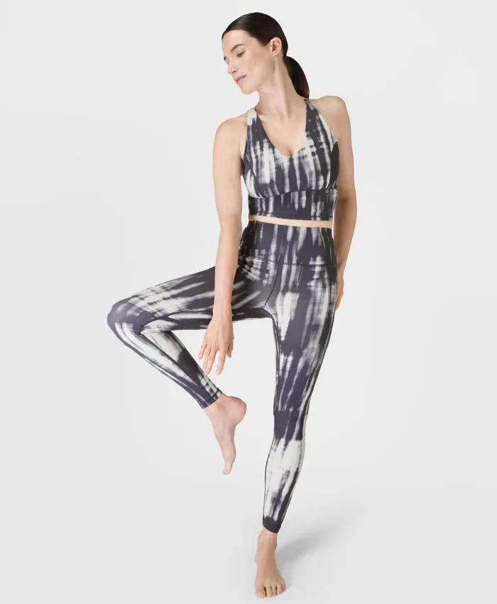 Women Super Soft Yoga Leggings Grey Bokeh Print Sweaty Betty Pocketed