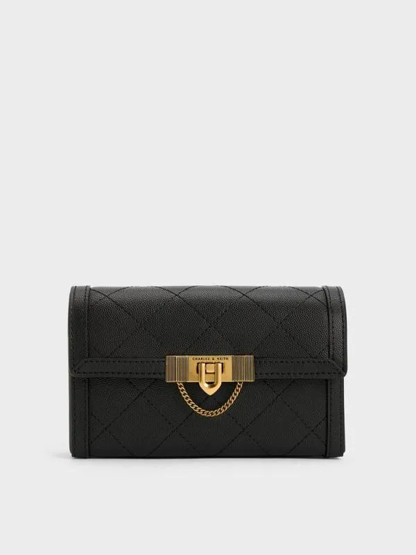 Women Tallulah Quilted PushLock Clutch 8211 Black CHARLES and KEITH Clutches