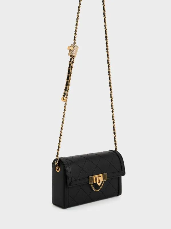 Women Tallulah Quilted PushLock Clutch 8211 Black CHARLES and KEITH Clutches