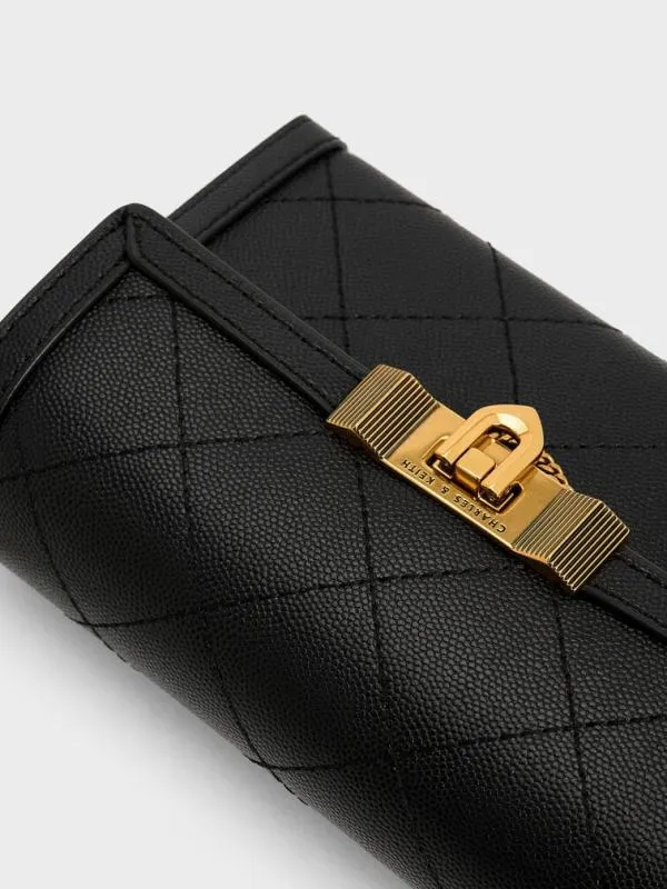 Women Tallulah Quilted PushLock Clutch 8211 Black CHARLES and KEITH Clutches