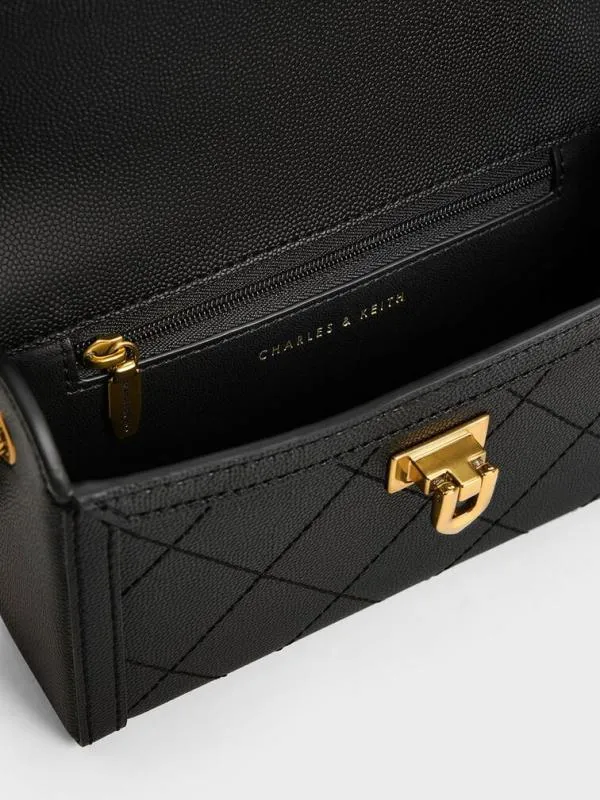 Women Tallulah Quilted PushLock Clutch 8211 Black CHARLES and KEITH Clutches