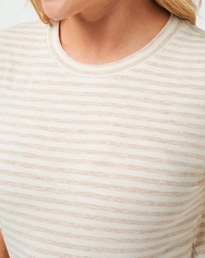 Women Tees TravisMathew CLOUD JERSEY TEE Heather Oxford Tan Stripe