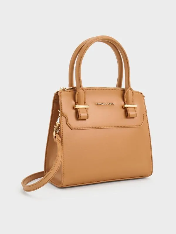 Women Temmie Structured Tote Bag 8211 Toffee CHARLES and KEITH Top Handle Bags