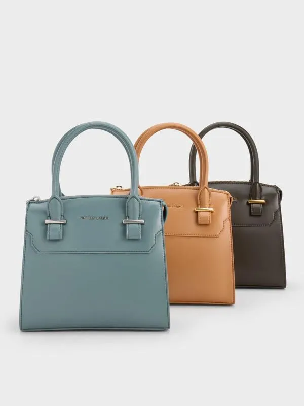 Women Temmie Structured Tote Bag 8211 Toffee CHARLES and KEITH Top Handle Bags