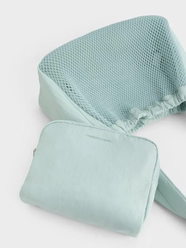 Women Terra Mesh and Nylon Shoulder Bag 8211 Sage Green CHARLES and KEITH Slouchy Bags