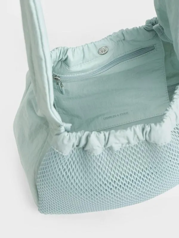 Women Terra Mesh and Nylon Shoulder Bag 8211 Sage Green CHARLES and KEITH Slouchy Bags
