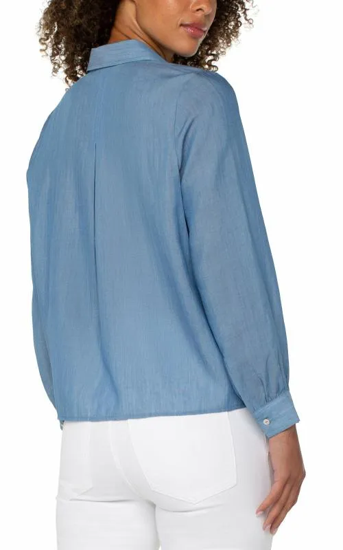 Women Tops Liverpool Los Angeles Long Sleeve Popover Woven Blouse Bridgeton Light