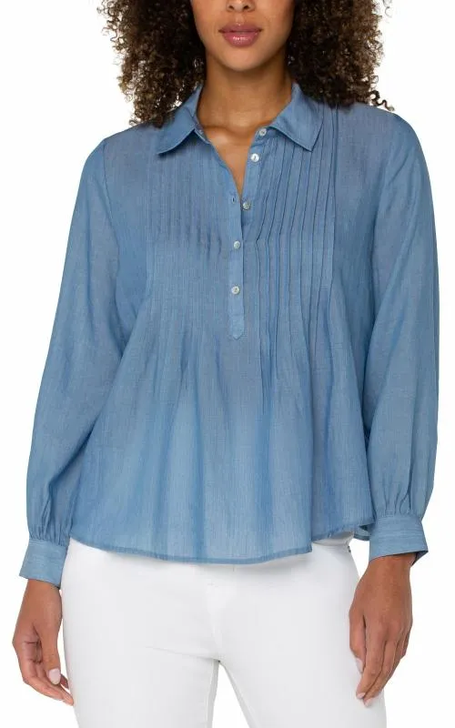 Women Tops Liverpool Los Angeles Long Sleeve Popover Woven Blouse Bridgeton Light