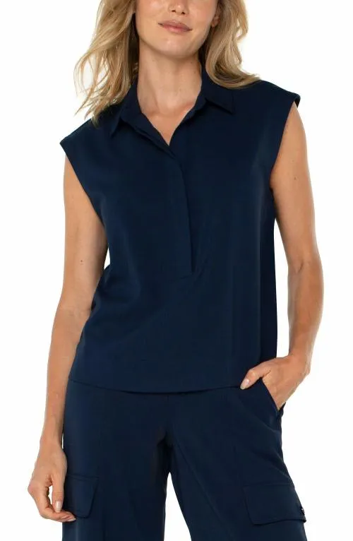Women Tops Liverpool Los Angeles Sleeveless Cropped Shirt Dark Navy