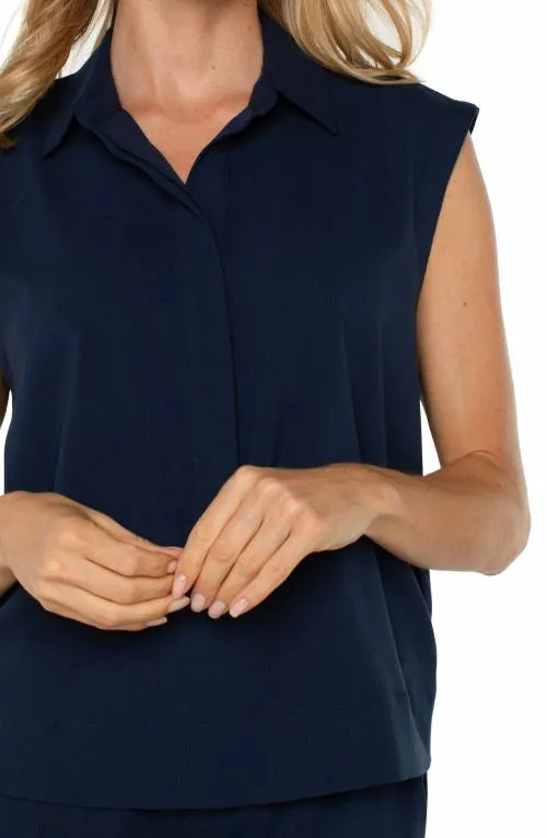 Women Tops Liverpool Los Angeles Sleeveless Cropped Shirt Dark Navy