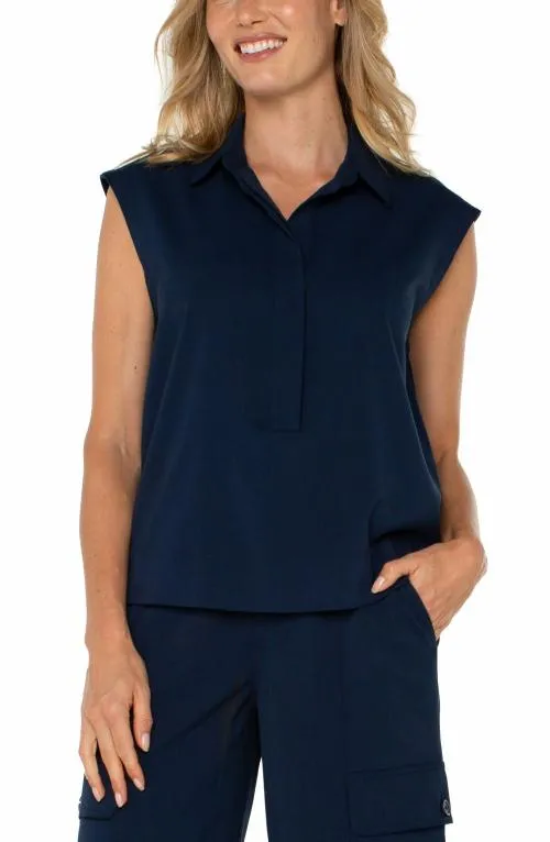 Women Tops Liverpool Los Angeles Sleeveless Cropped Shirt Dark Navy