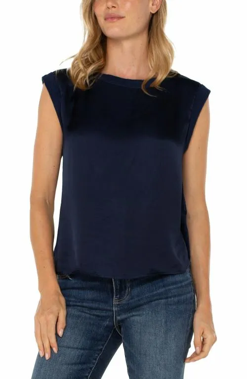 Women Tops Liverpool Los Angeles Sleeveless Woven Knit Top Dark Navy