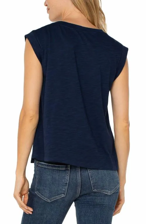 Women Tops Liverpool Los Angeles Sleeveless Woven Knit Top Dark Navy