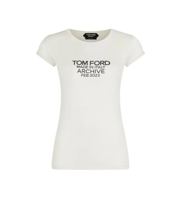 Women Tops Tom Ford Silk Jersey Fitted TShirt With Tom Ford Archive Logo