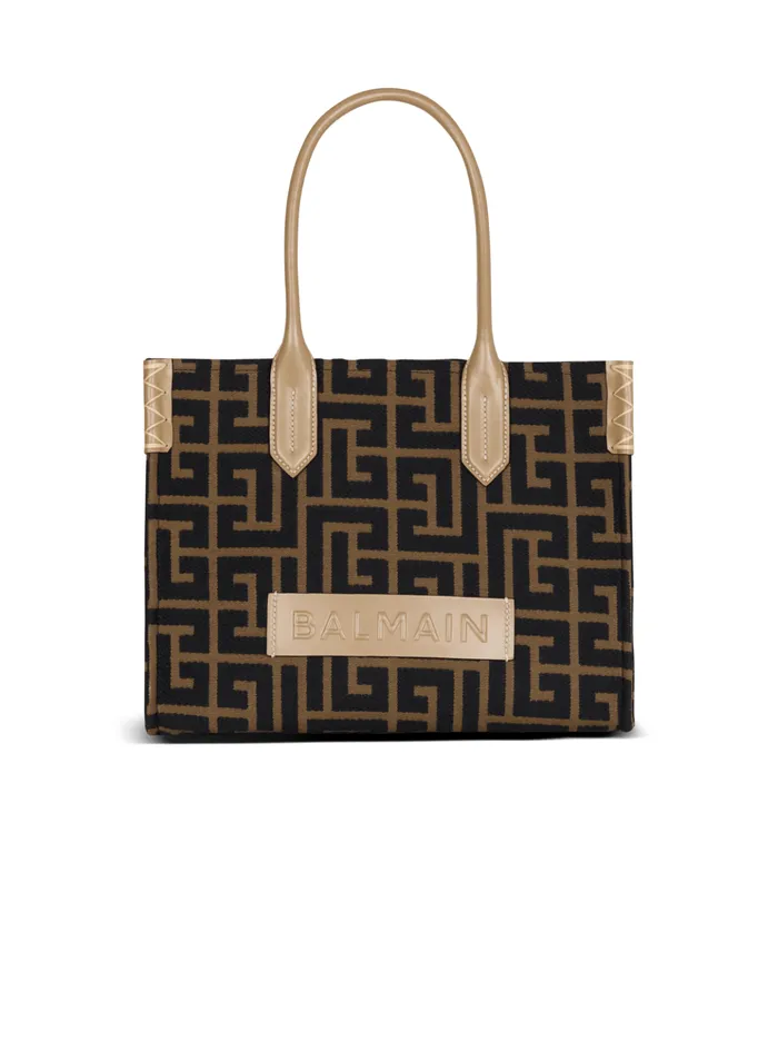Women Tote Bags Balmain BArmy Shopper 36 Bag In PB Labyrinth Jacquard Black
