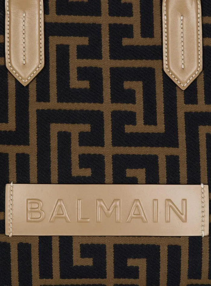 Women Tote Bags Balmain BArmy Shopper 36 Bag In PB Labyrinth Jacquard Black