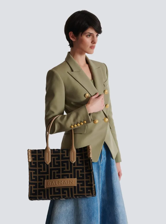 Women Tote Bags Balmain BArmy Shopper 36 Bag In PB Labyrinth Jacquard Black