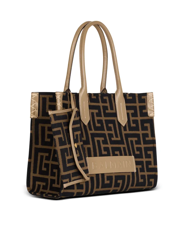 Women Tote Bags Balmain BArmy Shopper 36 Bag In PB Labyrinth Jacquard Black
