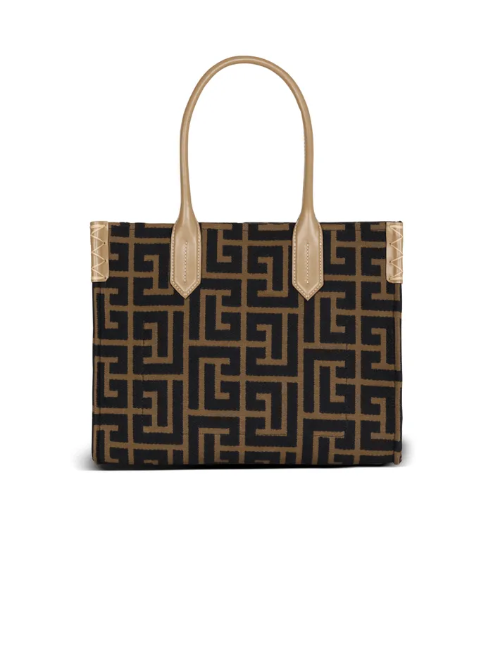 Women Tote Bags Balmain BArmy Shopper 36 Bag In PB Labyrinth Jacquard Black