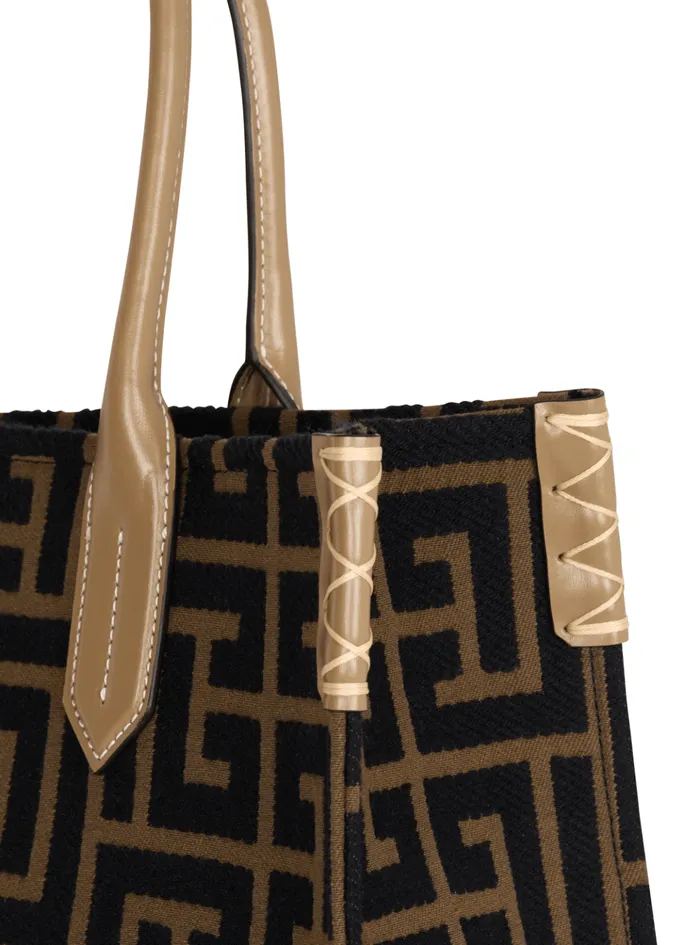 Women Tote Bags Balmain BArmy Shopper 36 Bag In PB Labyrinth Jacquard Black