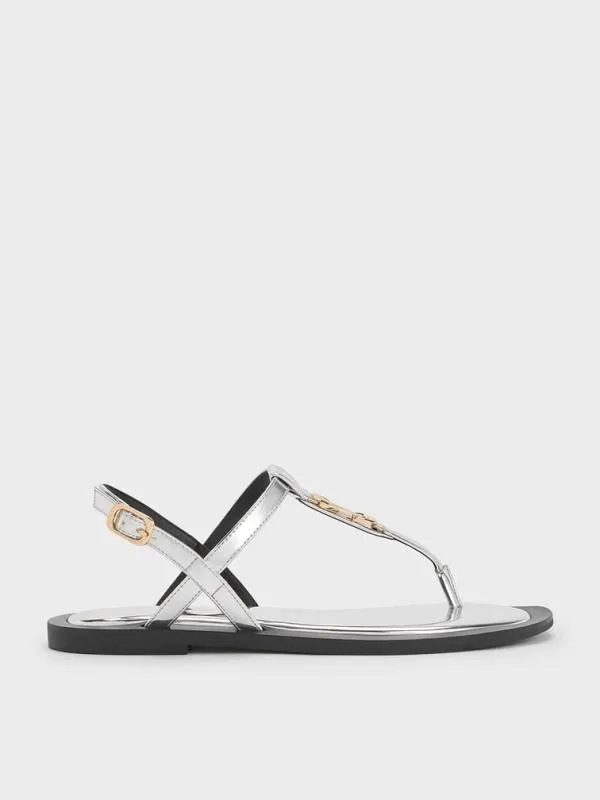 Women Trifina MetallicAccent Thong Sandals 8211 Silver CHARLES and KEITH Sandals Women Trifina MetallicAccent Thong Sandals 8211 Silver CHARLES and KEITH Sandals