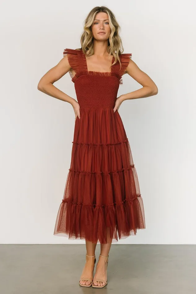 Women Tulle Styles Baltic Born Emma Smocked Tulle Dress Oxblood