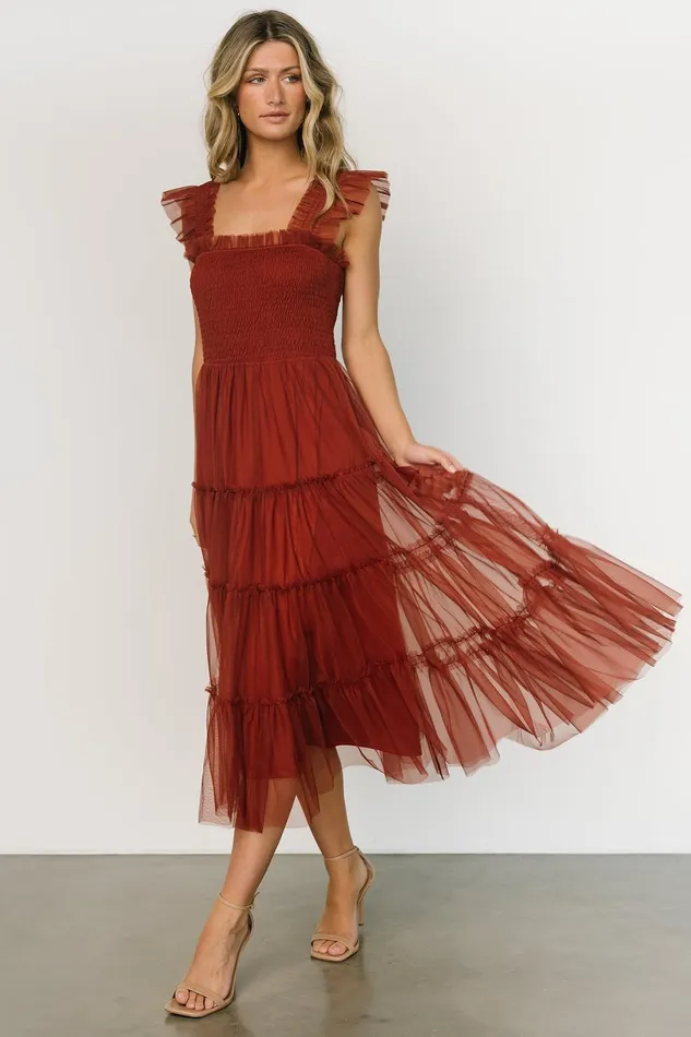 Women Tulle Styles Baltic Born Emma Smocked Tulle Dress Oxblood Women Tulle Styles Baltic Born Emma Smocked Tulle Dress Oxblood