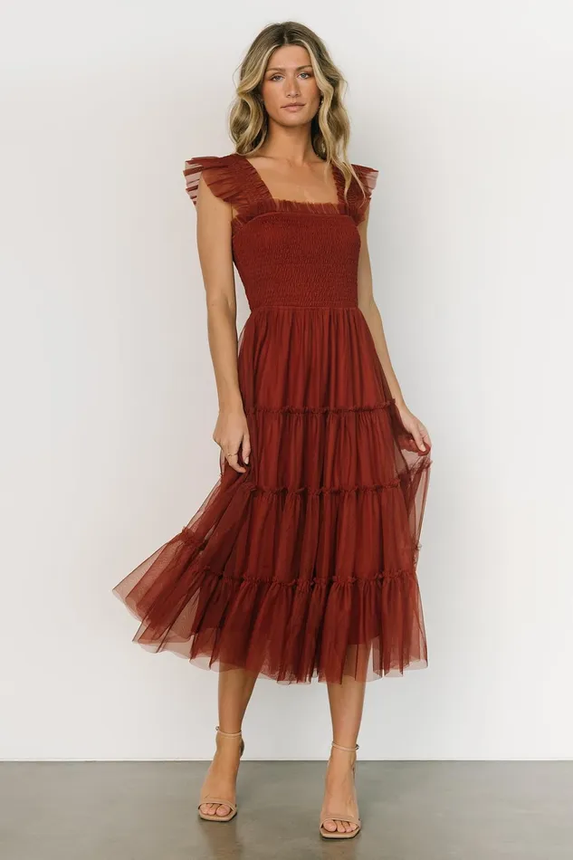 Women Tulle Styles Baltic Born Emma Smocked Tulle Dress Oxblood Women Tulle Styles Baltic Born Emma Smocked Tulle Dress Oxblood