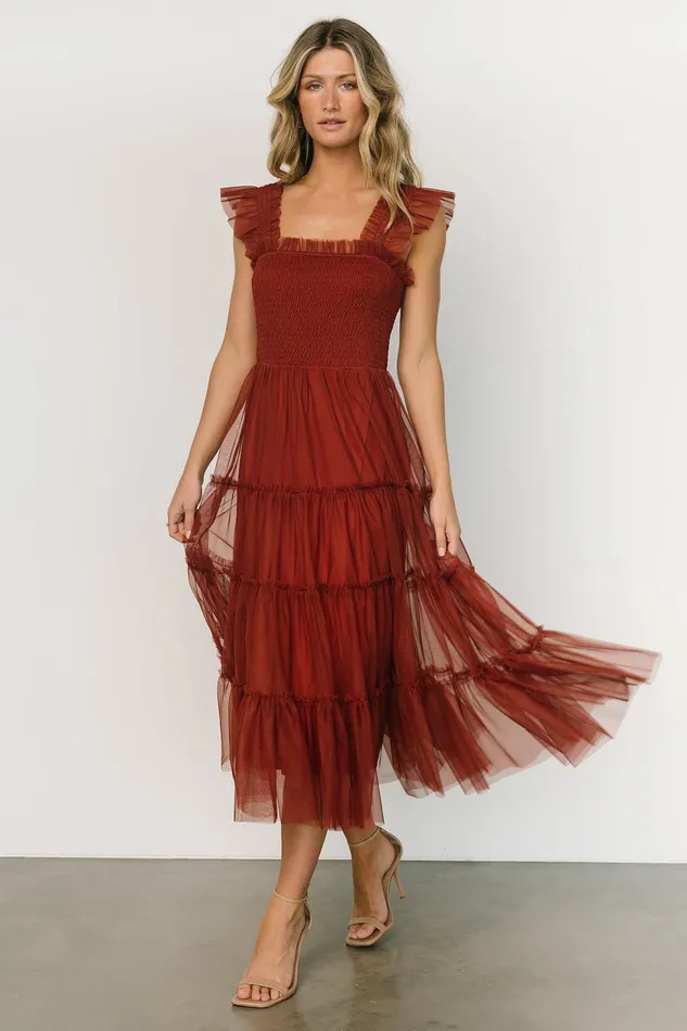 Women Tulle Styles Baltic Born Emma Smocked Tulle Dress Oxblood Women Tulle Styles Baltic Born Emma Smocked Tulle Dress Oxblood