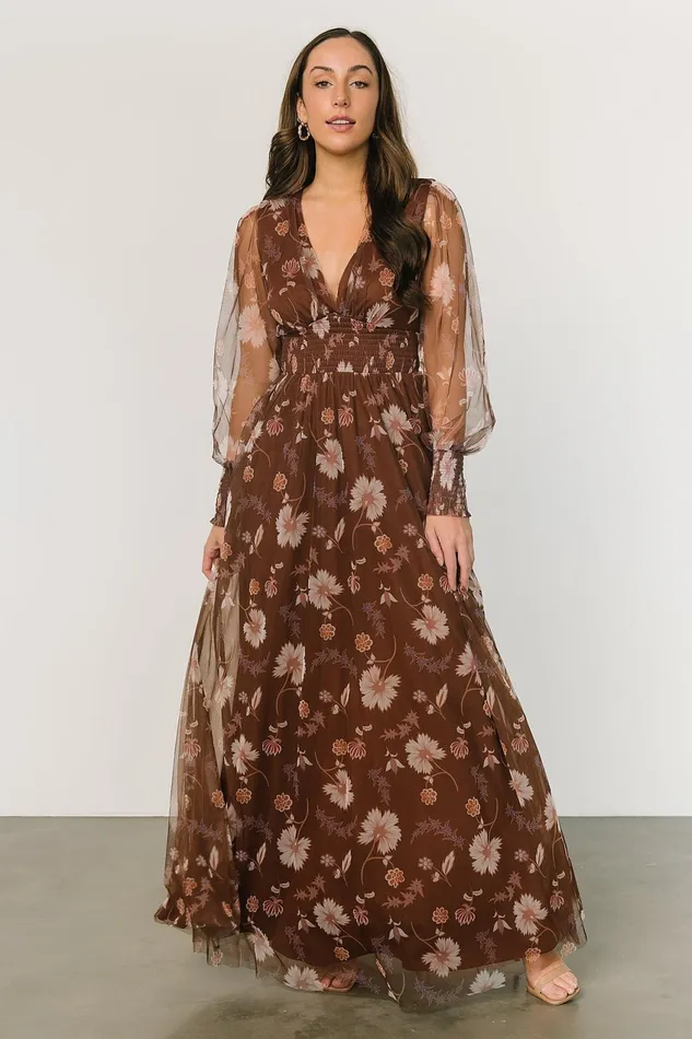 Women Tulle Styles Baltic Born Layla Tulle Maxi Dress Chestnut Floral
