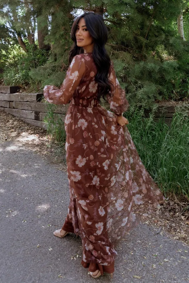 Women Tulle Styles Baltic Born Layla Tulle Maxi Dress Chestnut Floral