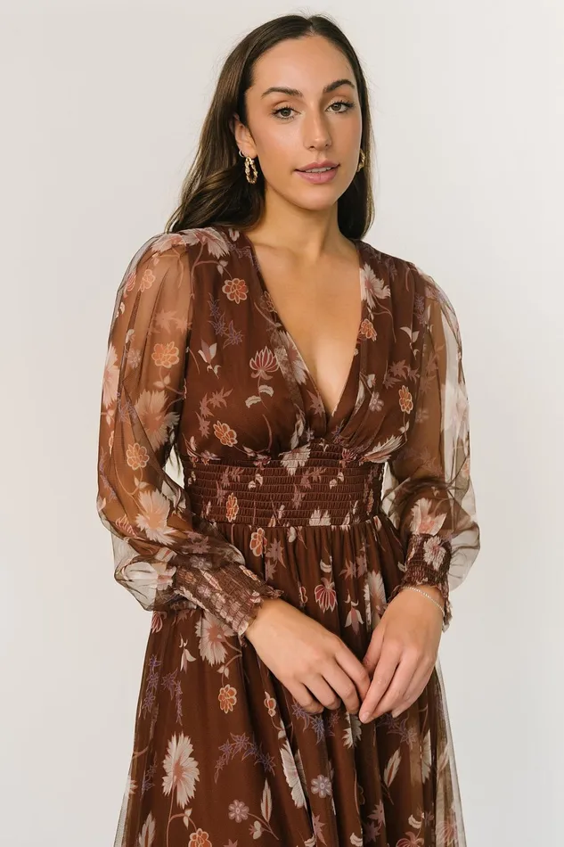 Women Tulle Styles Baltic Born Layla Tulle Maxi Dress Chestnut Floral