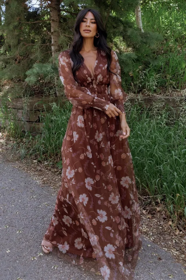 Women Tulle Styles Baltic Born Layla Tulle Maxi Dress Chestnut Floral
