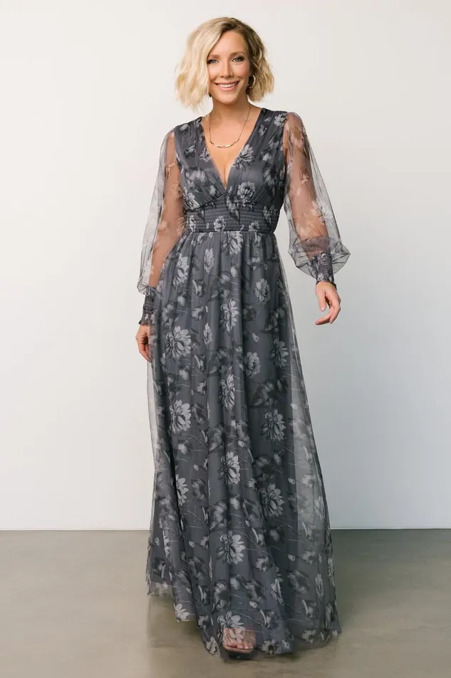 Women Tulle Styles Baltic Born Layla Tulle Maxi Dress Slate Floral