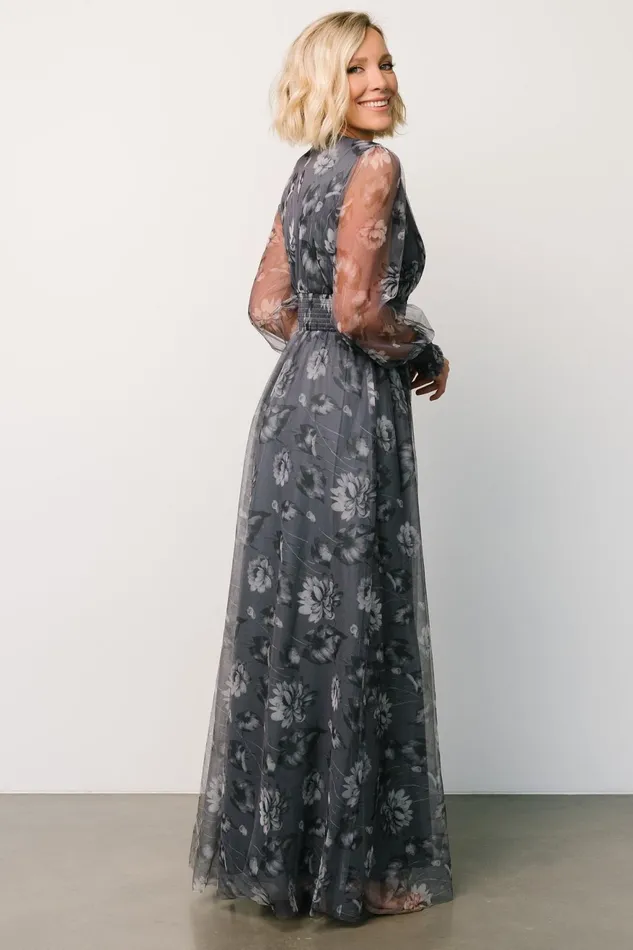 Women Tulle Styles Baltic Born Layla Tulle Maxi Dress Slate Floral