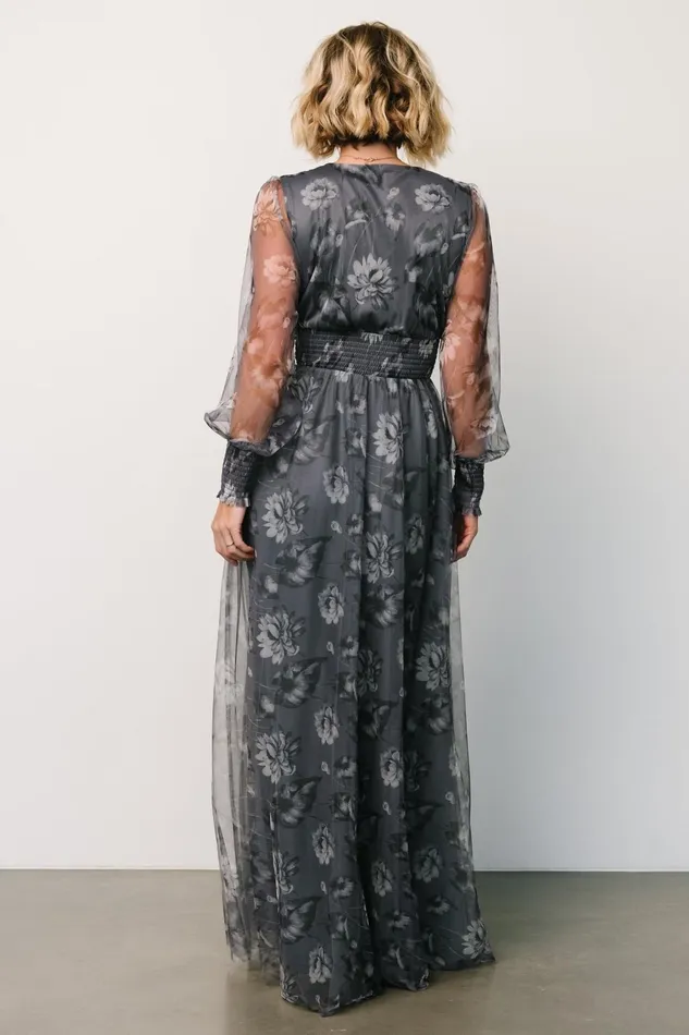 Women Tulle Styles Baltic Born Layla Tulle Maxi Dress Slate Floral
