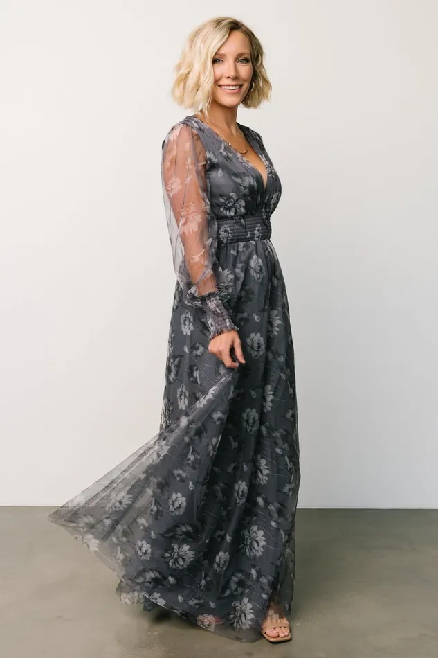 Women Tulle Styles Baltic Born Layla Tulle Maxi Dress Slate Floral