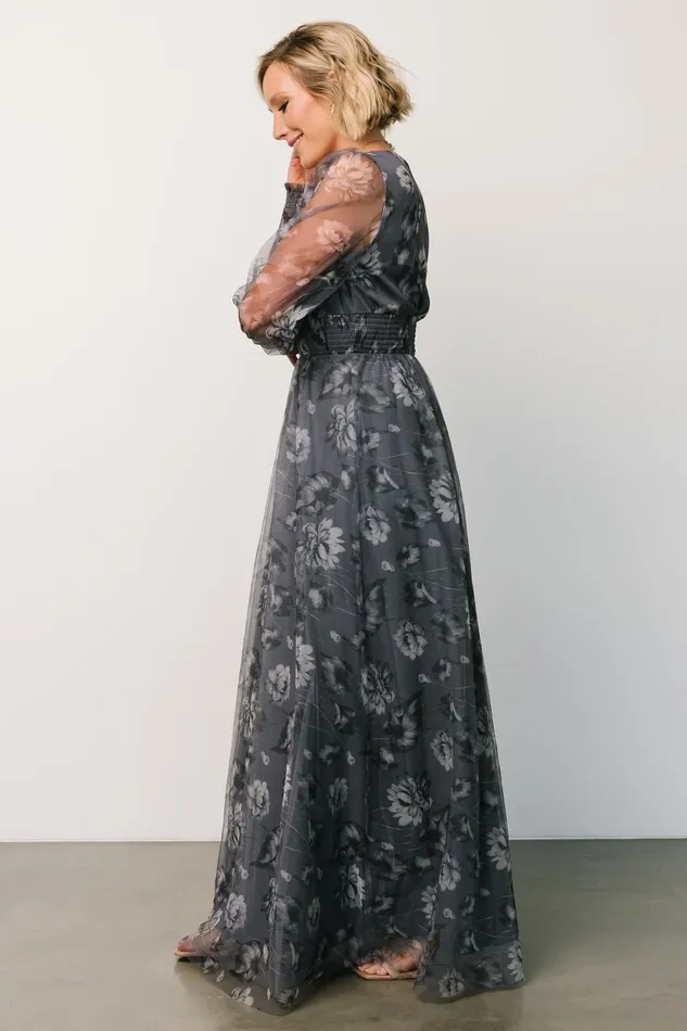 Women Tulle Styles Baltic Born Layla Tulle Maxi Dress Slate Floral