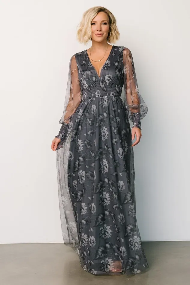 Women Tulle Styles Baltic Born Layla Tulle Maxi Dress Slate Floral