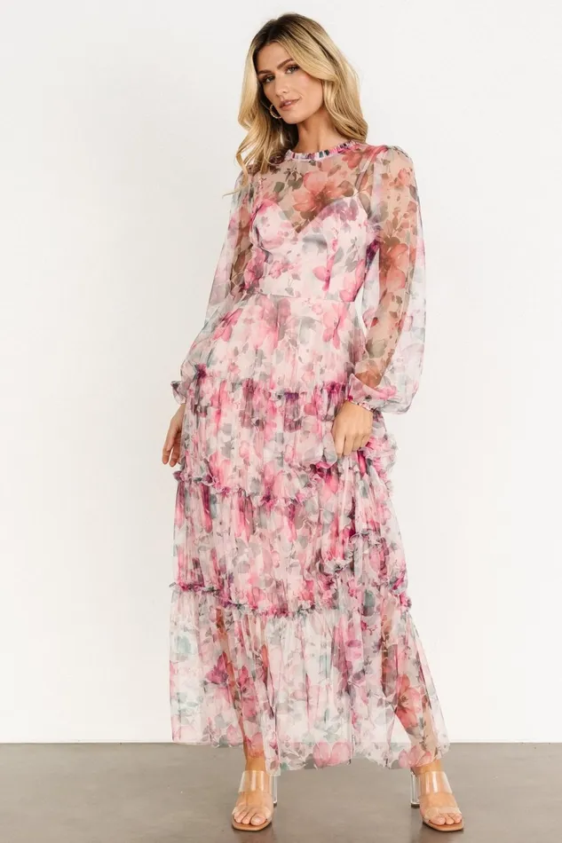Women Tulle Styles Baltic Born Stephanie Tiered Maxi Dress Mauve Floral
