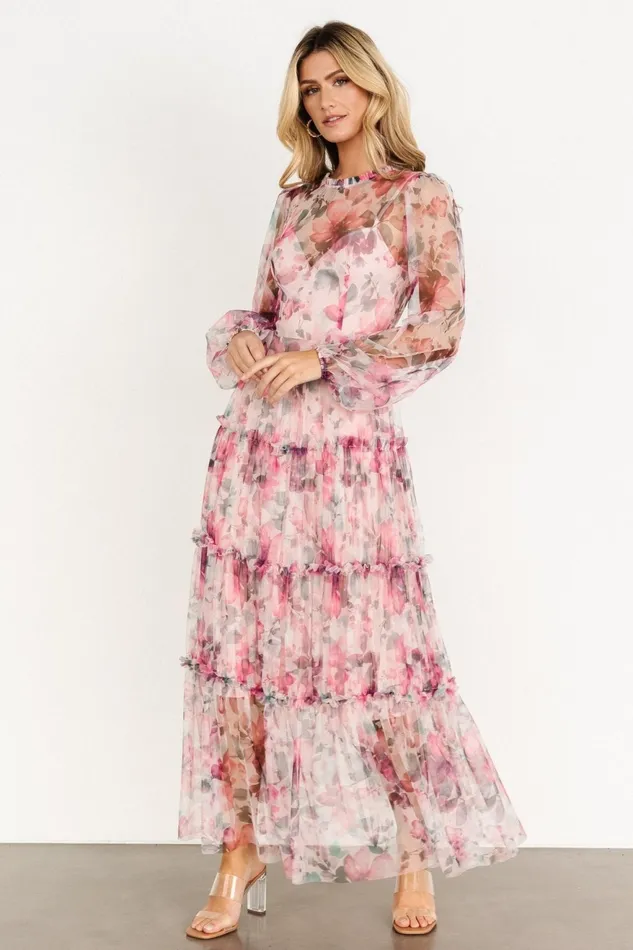 Women Tulle Styles Baltic Born Stephanie Tiered Maxi Dress Mauve Floral Women Tulle Styles Baltic Born Stephanie Tiered Maxi Dress Mauve Floral