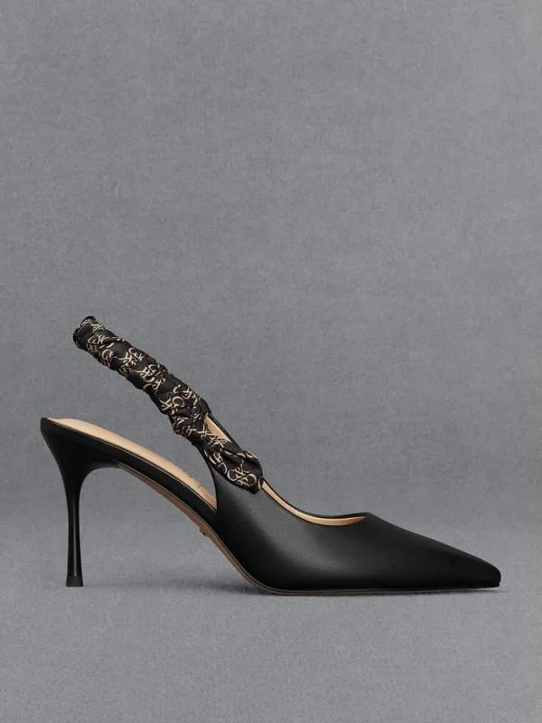 Women Tully Leather Ruched Print Slingback Pumps 8211 Black CHARLES and KEITH Heels