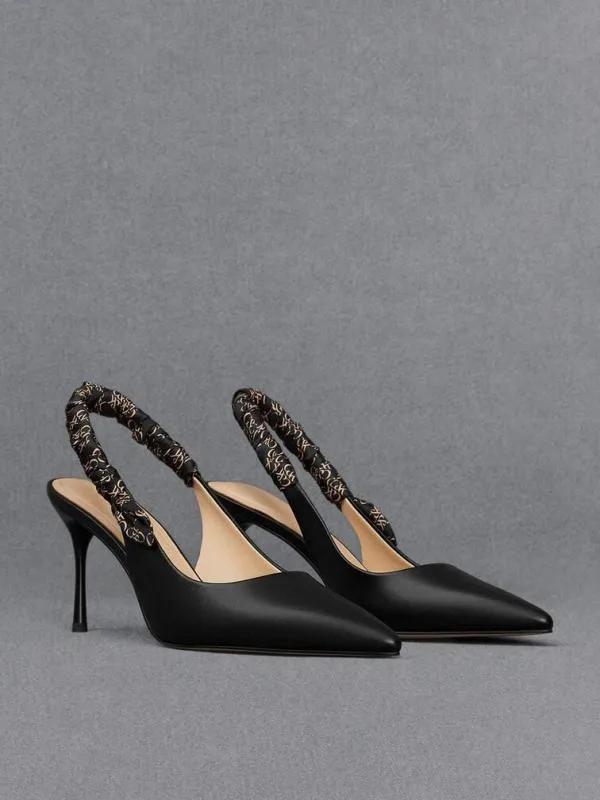 Women Tully Leather Ruched Print Slingback Pumps 8211 Black CHARLES and KEITH Heels