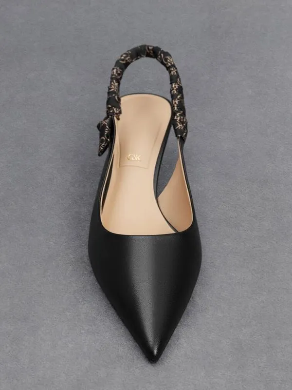 Women Tully Leather Ruched Print Slingback Pumps 8211 Black CHARLES and KEITH Heels