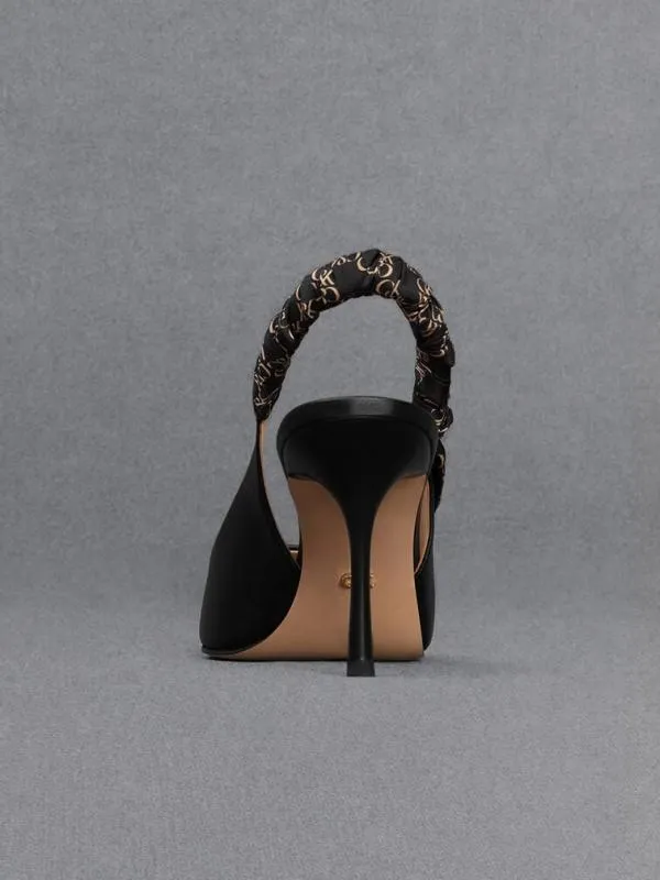 Women Tully Leather Ruched Print Slingback Pumps 8211 Black CHARLES and KEITH Heels