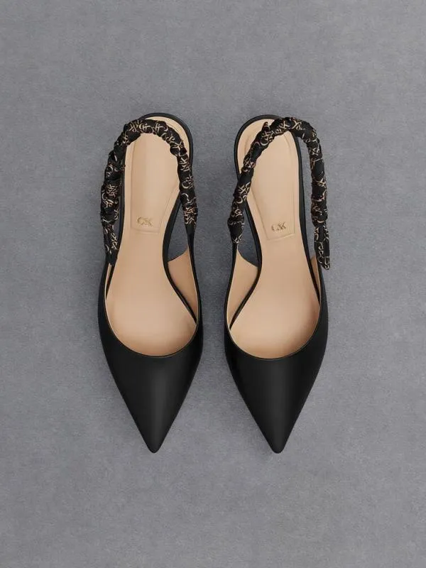 Women Tully Leather Ruched Print Slingback Pumps 8211 Black CHARLES and KEITH Heels